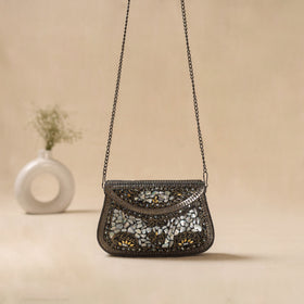 Handmade vintage metal mosaic stone clutch / sling bag 08
