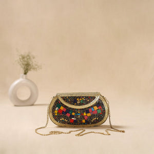 Handmade vintage metal mosaic stone clutch / sling bag 09