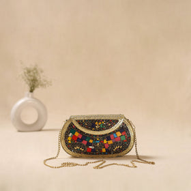 Handmade vintage metal mosaic stone clutch / sling bag 09