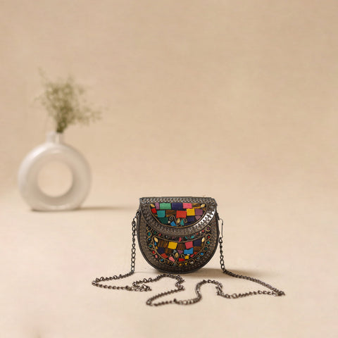 Handmade vintage metal mosaic stone clutch / sling bag 11