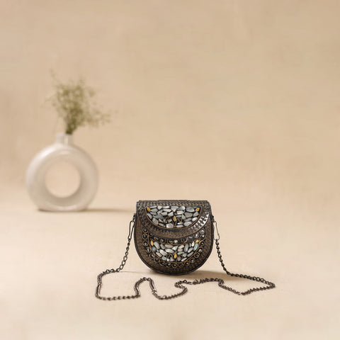 Handmade vintage metal mosaic stone clutch / sling bag 12