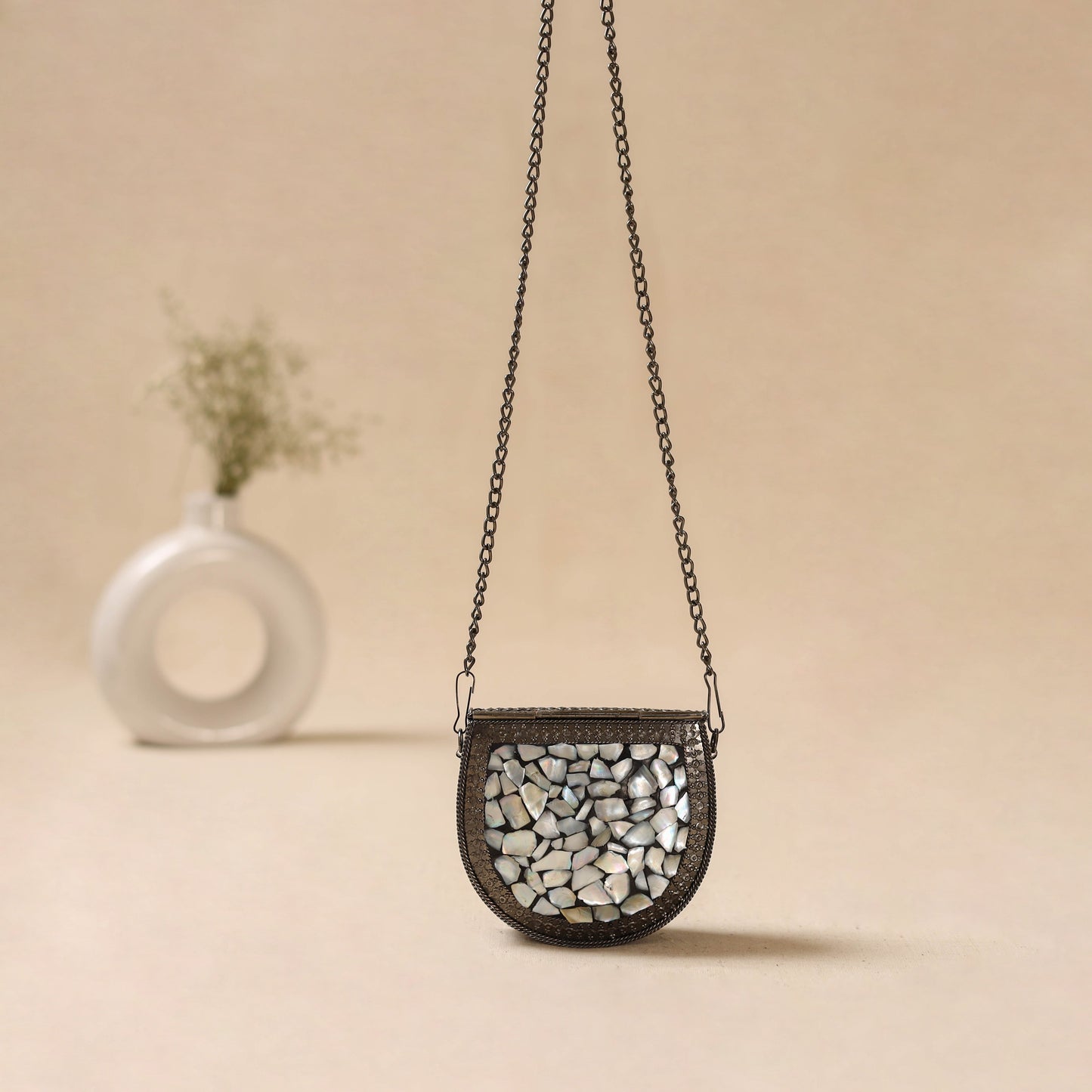 Handmade vintage metal mosaic stone clutch / sling bag 12