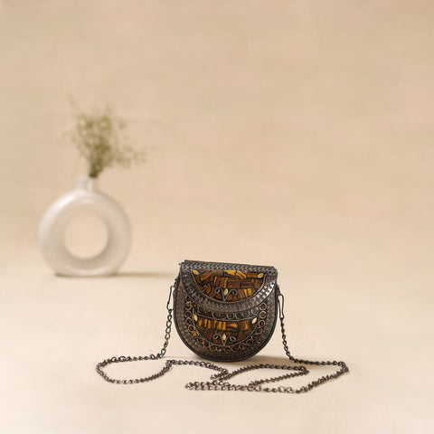 Handmade vintage metal mosaic stone clutch / sling bag 13