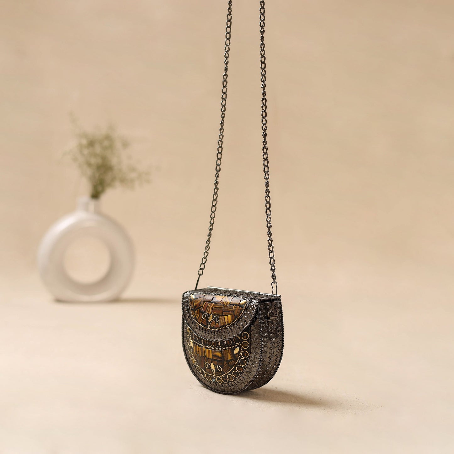 Handmade vintage metal mosaic stone clutch / sling bag 13