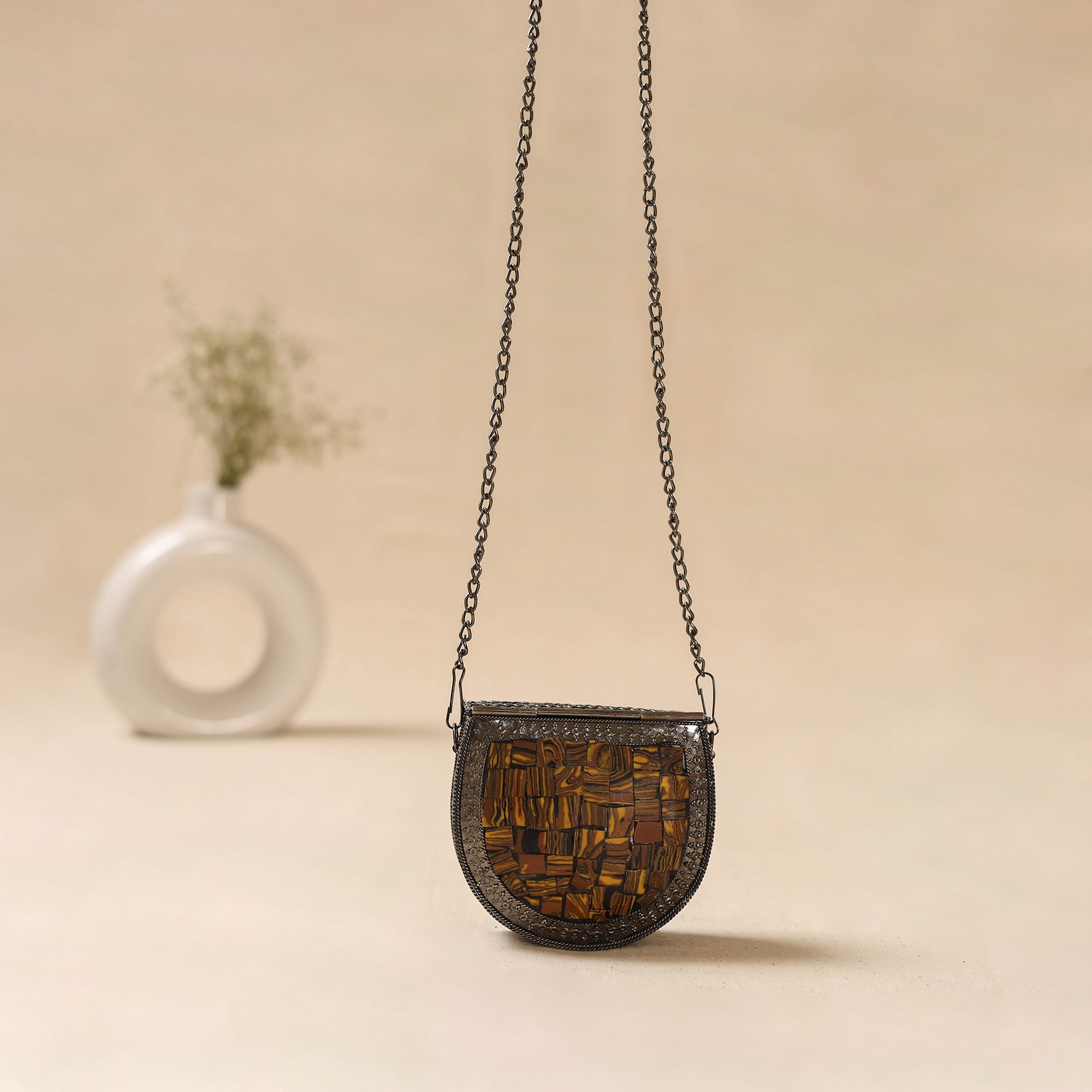 Handmade vintage metal mosaic stone clutch / sling bag 13