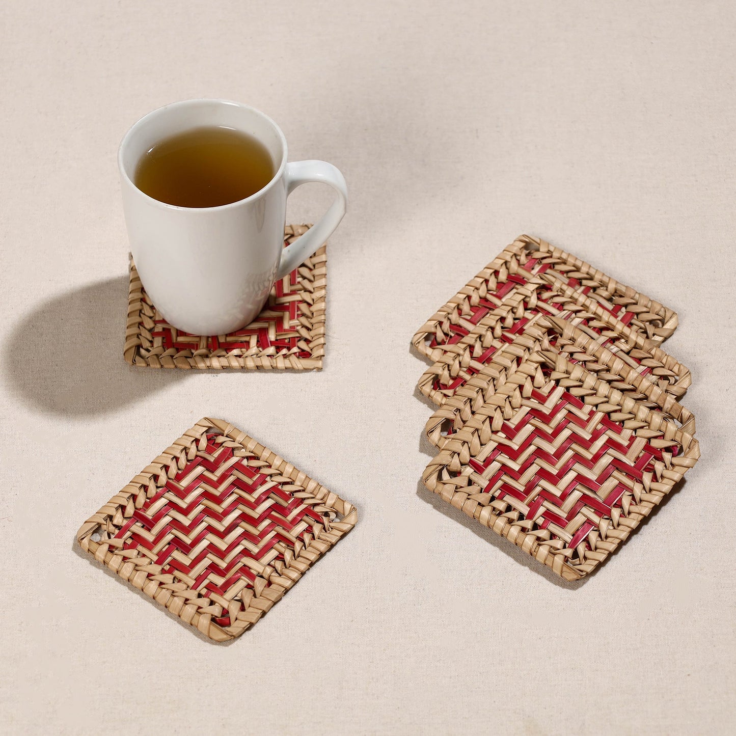  Handmade Water Hyacinth Coasters from Assam (Set Of 6) 