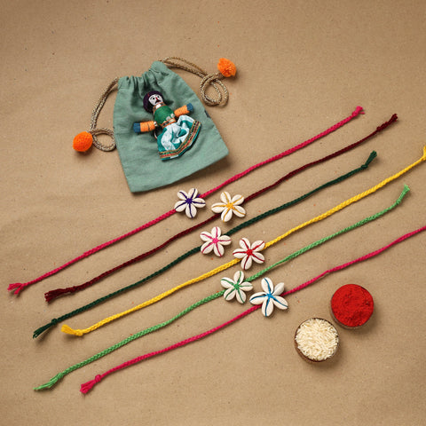 Handmade wooden beads shell work rakhi (set of 6) 161