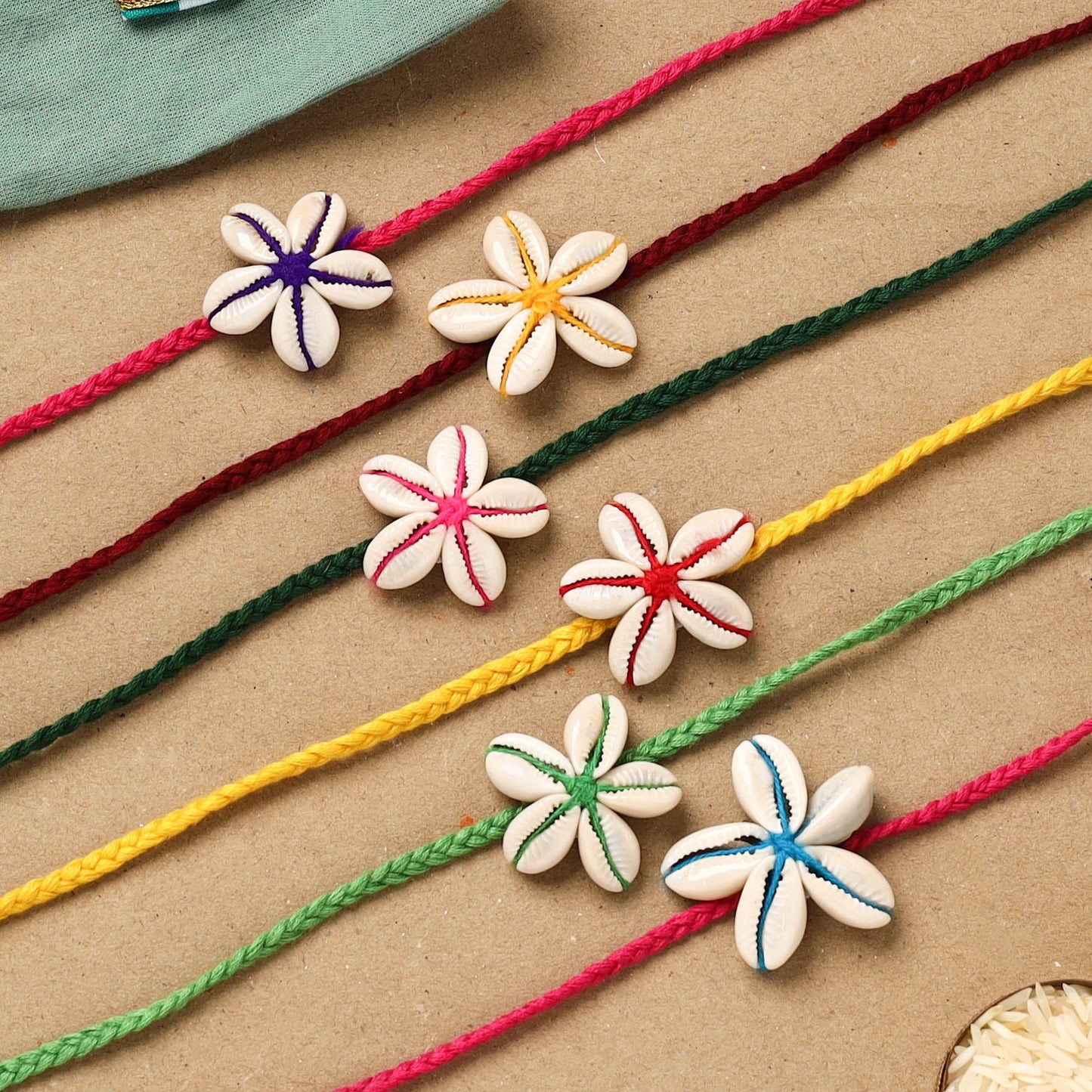 Handmade wooden beads shell work rakhi (set of 6) 161