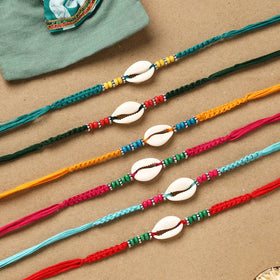 Handmade wooden beads shell work rakhi (set of 6) 162
