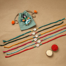 Handmade wooden beads shell work rakhi (set of 6) 162
