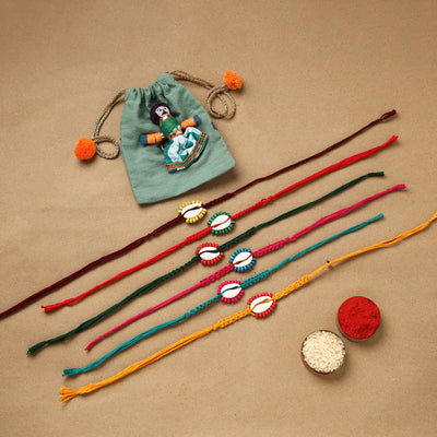 Handmade wooden beads shell work rakhi (set of 6) 163