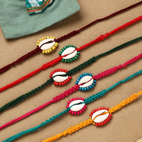 Handmade wooden beads shell work rakhi (set of 6) 163