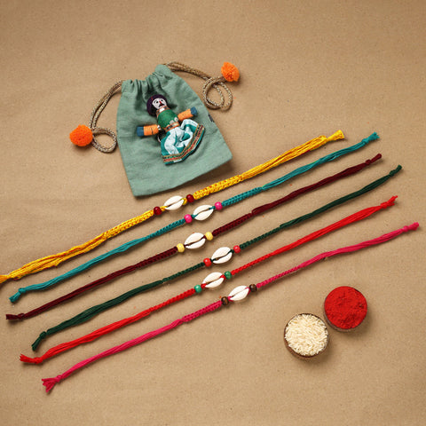 Handmade Wooden Beads Shell Work Rakhi (Set of 6) 164