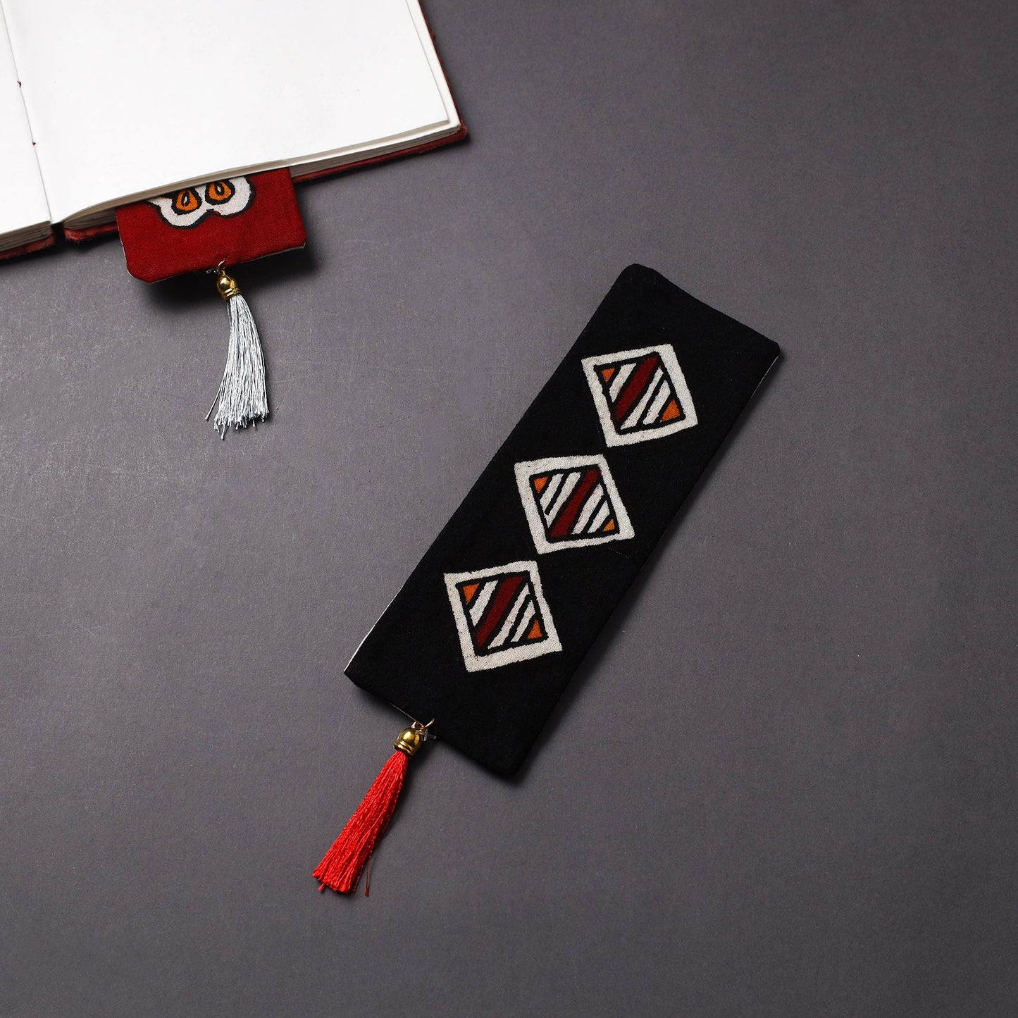 Handpainted fabric bookmark with tassel 18 - handcrafted