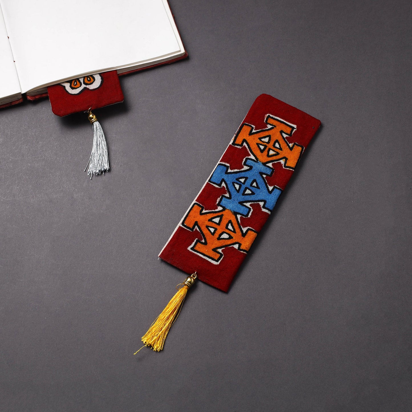 Handpainted fabric bookmark with tassel 21 - handcrafted
