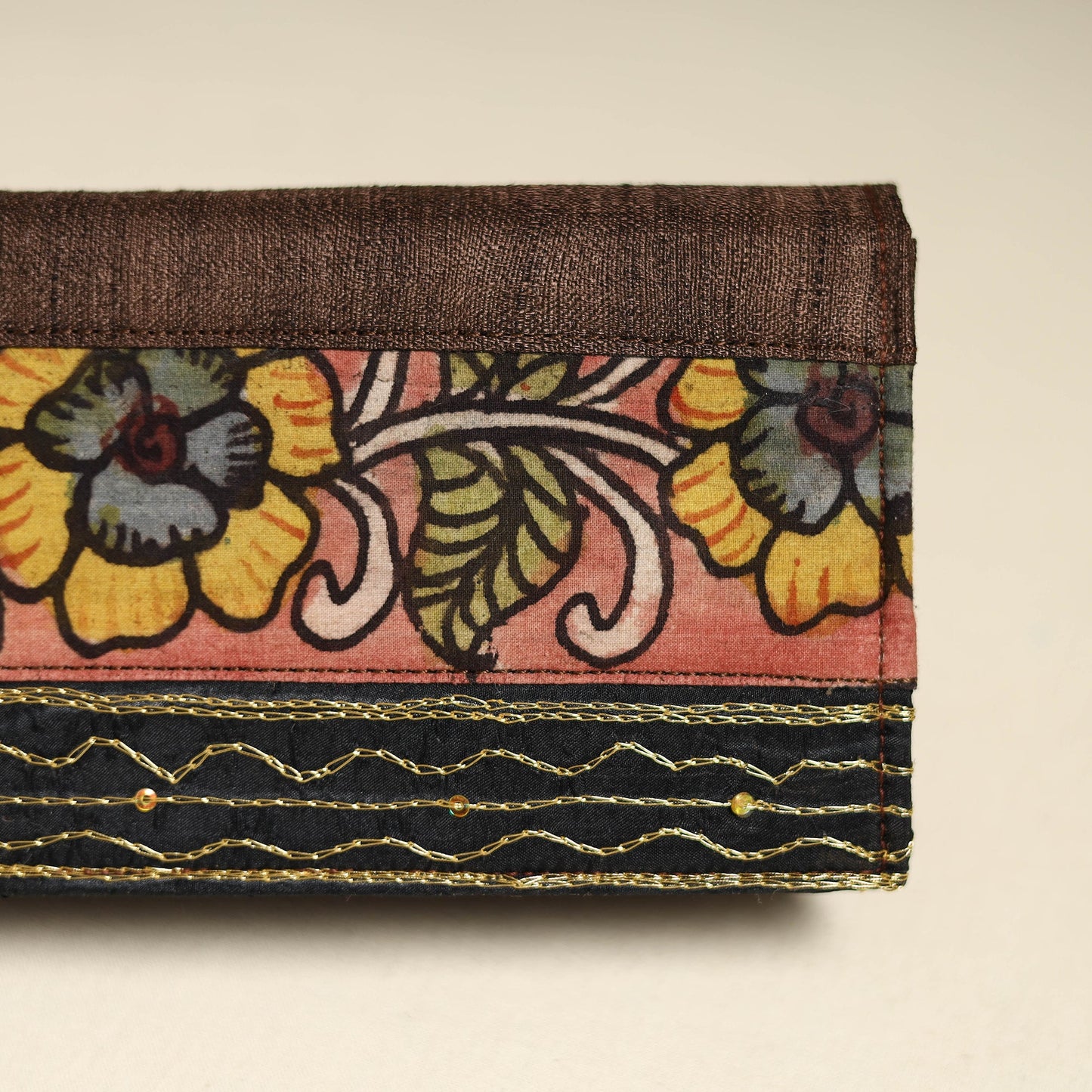 Handpainted kalamkari natural dyed ghicha silk clutch