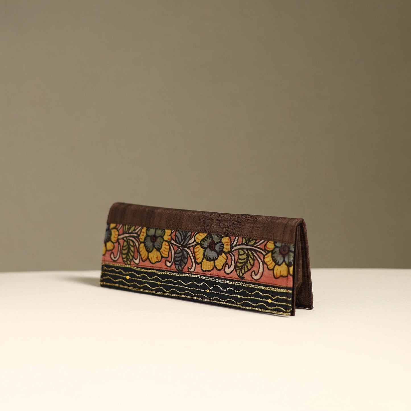 Handpainted kalamkari natural dyed ghicha silk clutch