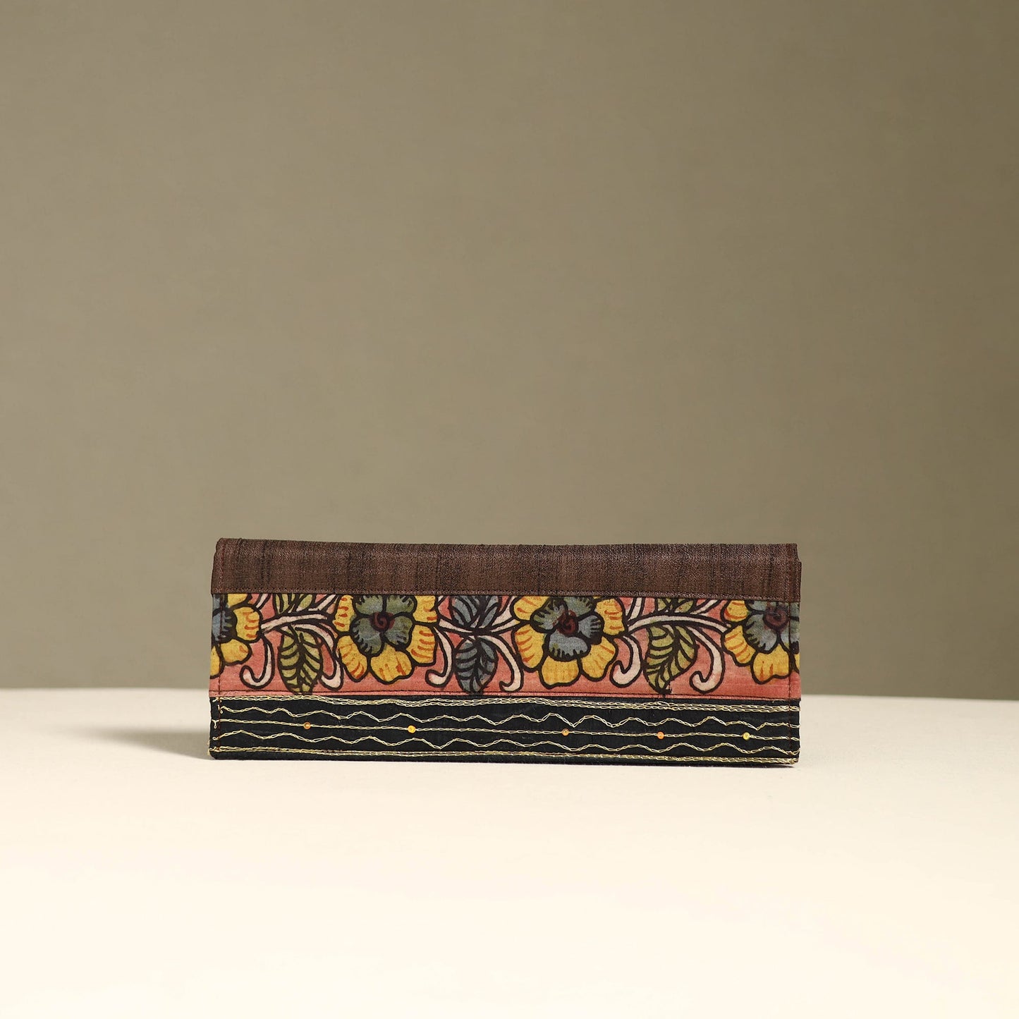 Handpainted kalamkari natural dyed ghicha silk clutch