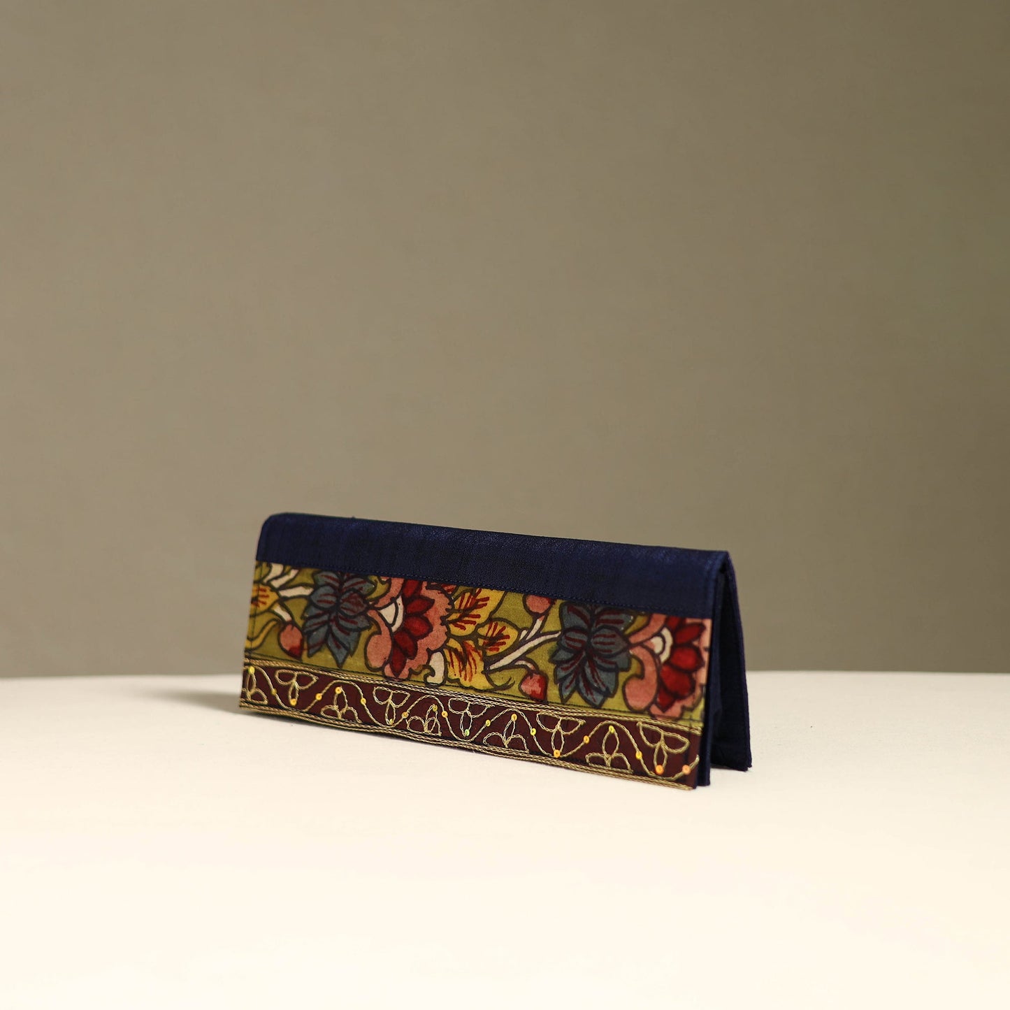 Handpainted kalamkari natural dyed ghicha silk clutch