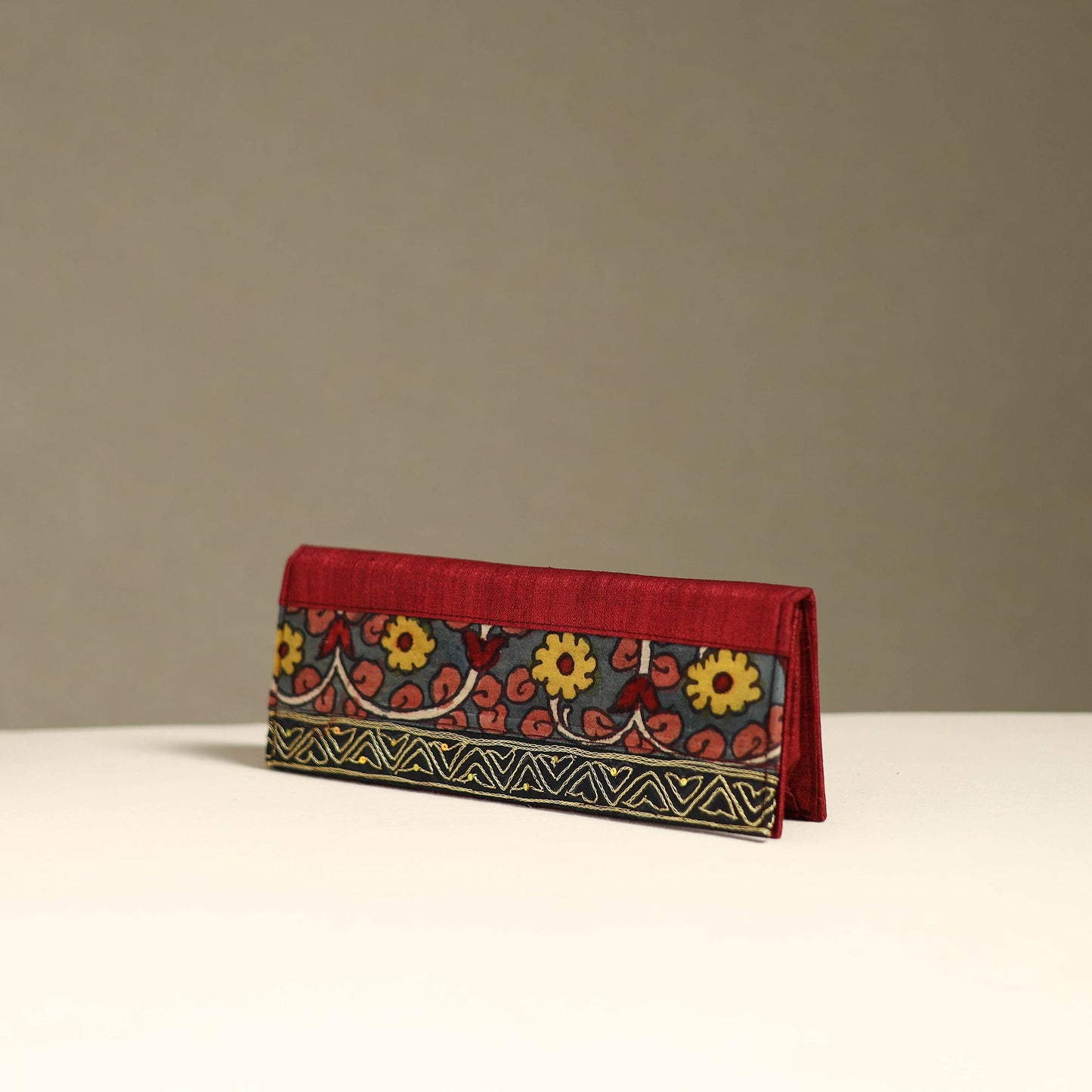 Handpainted kalamkari natural dyed ghicha silk clutch