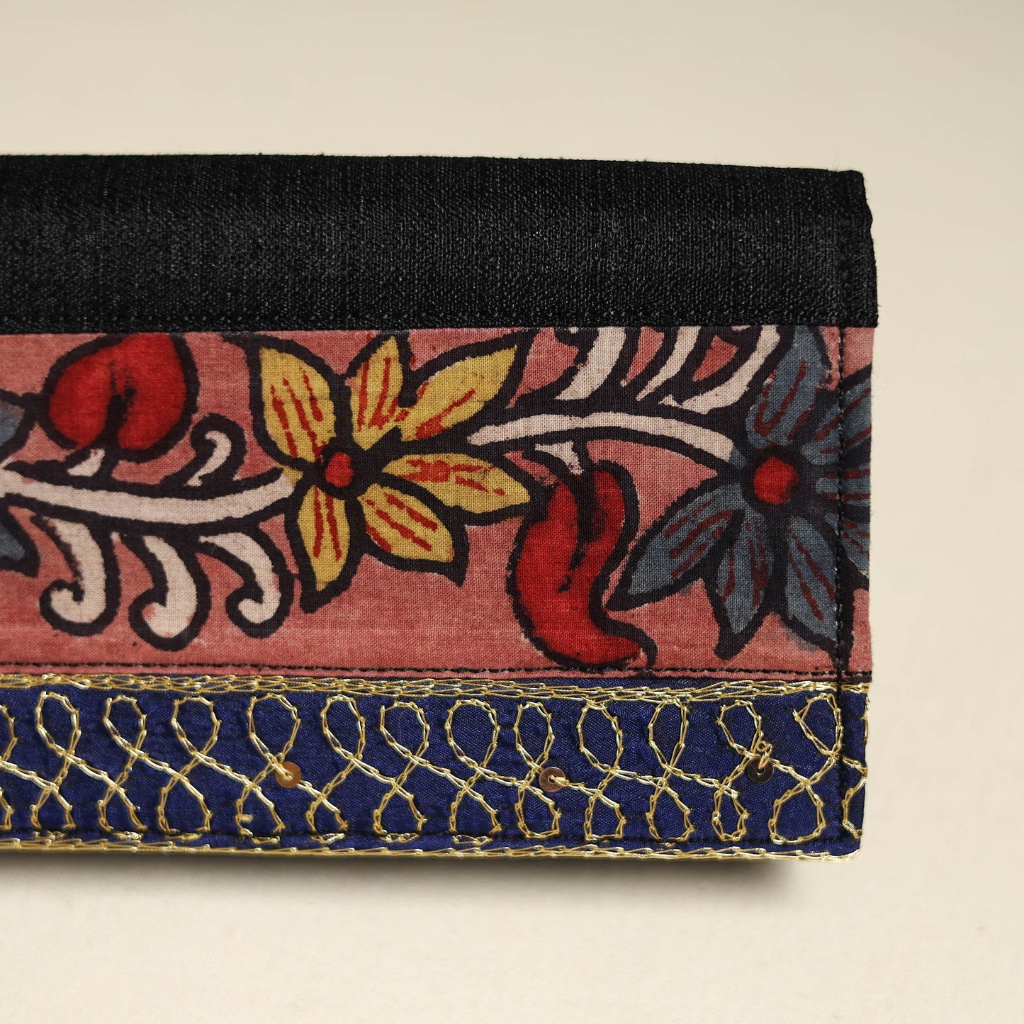 Handpainted kalamkari natural dyed ghicha silk clutch