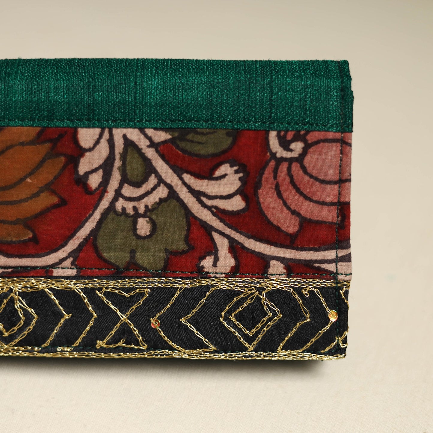 Handpainted kalamkari natural dyed ghicha silk clutch