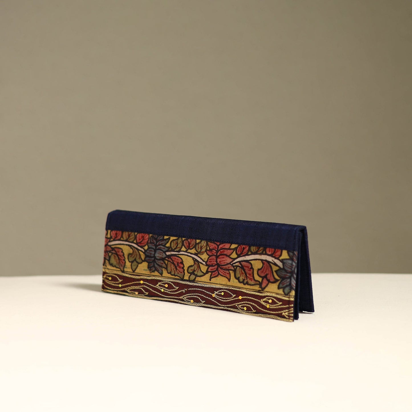Handpainted kalamkari natural dyed ghicha silk clutch