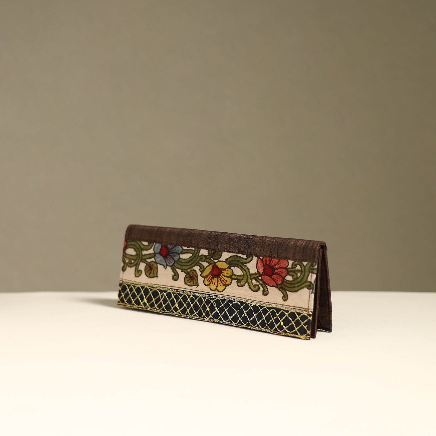 Handpainted kalamkari natural dyed ghicha silk clutch