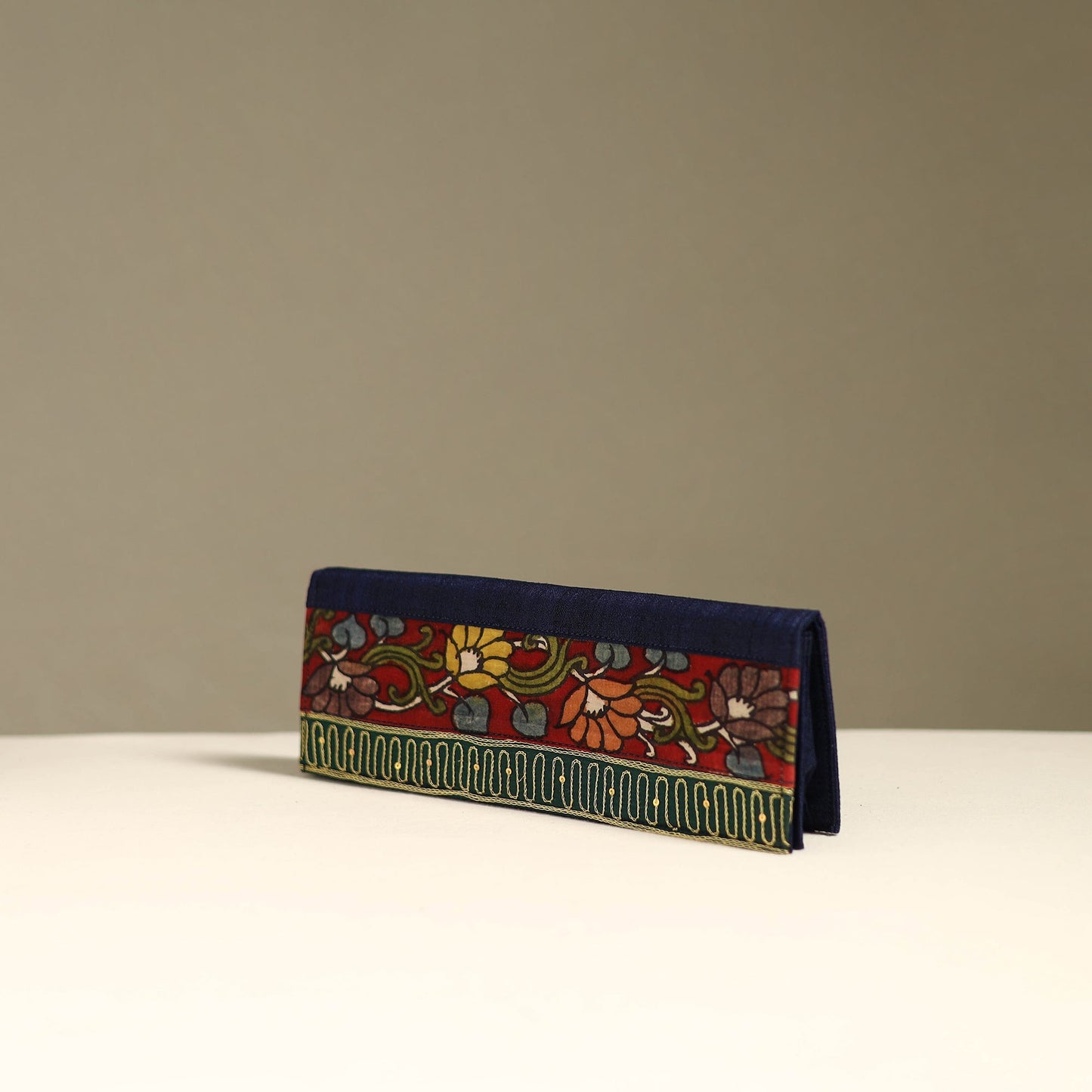 Handpainted kalamkari natural dyed ghicha silk clutch