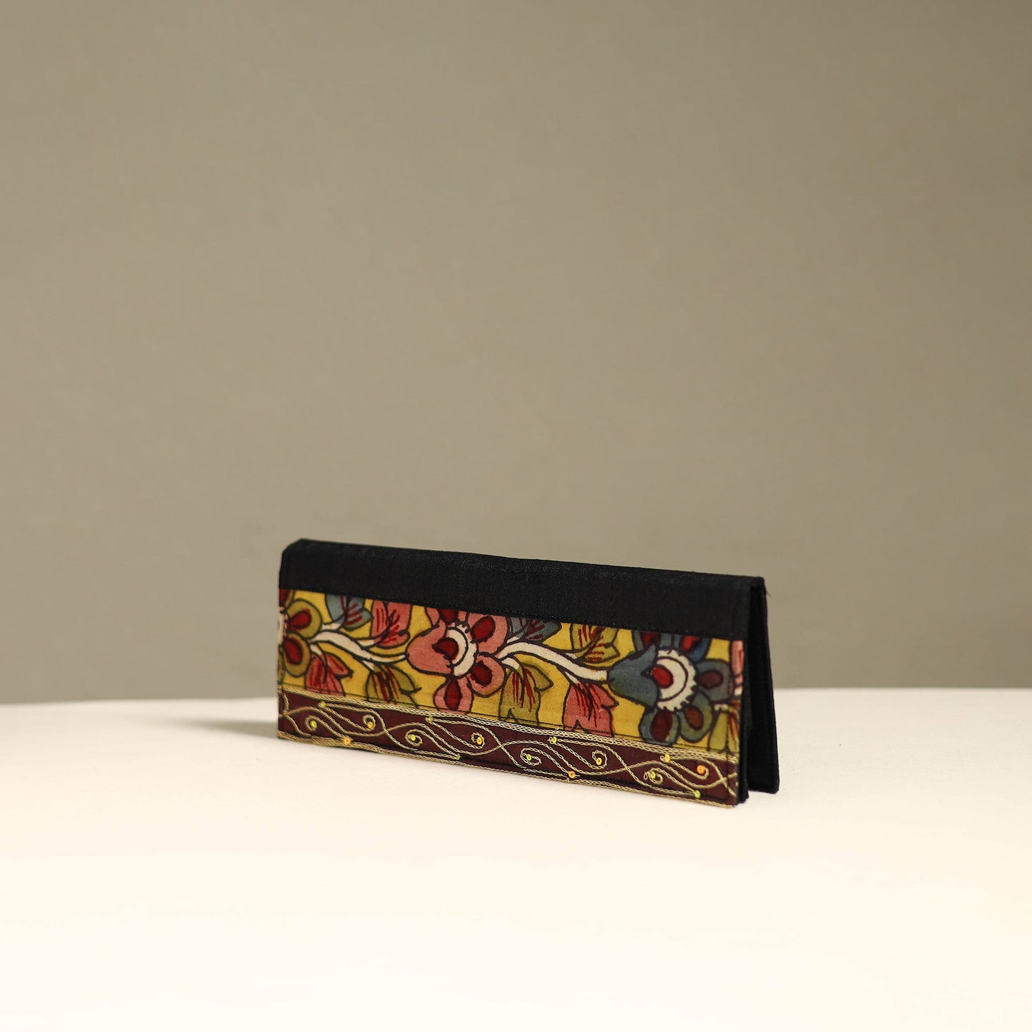 Handpainted kalamkari natural dyed ghicha silk clutch