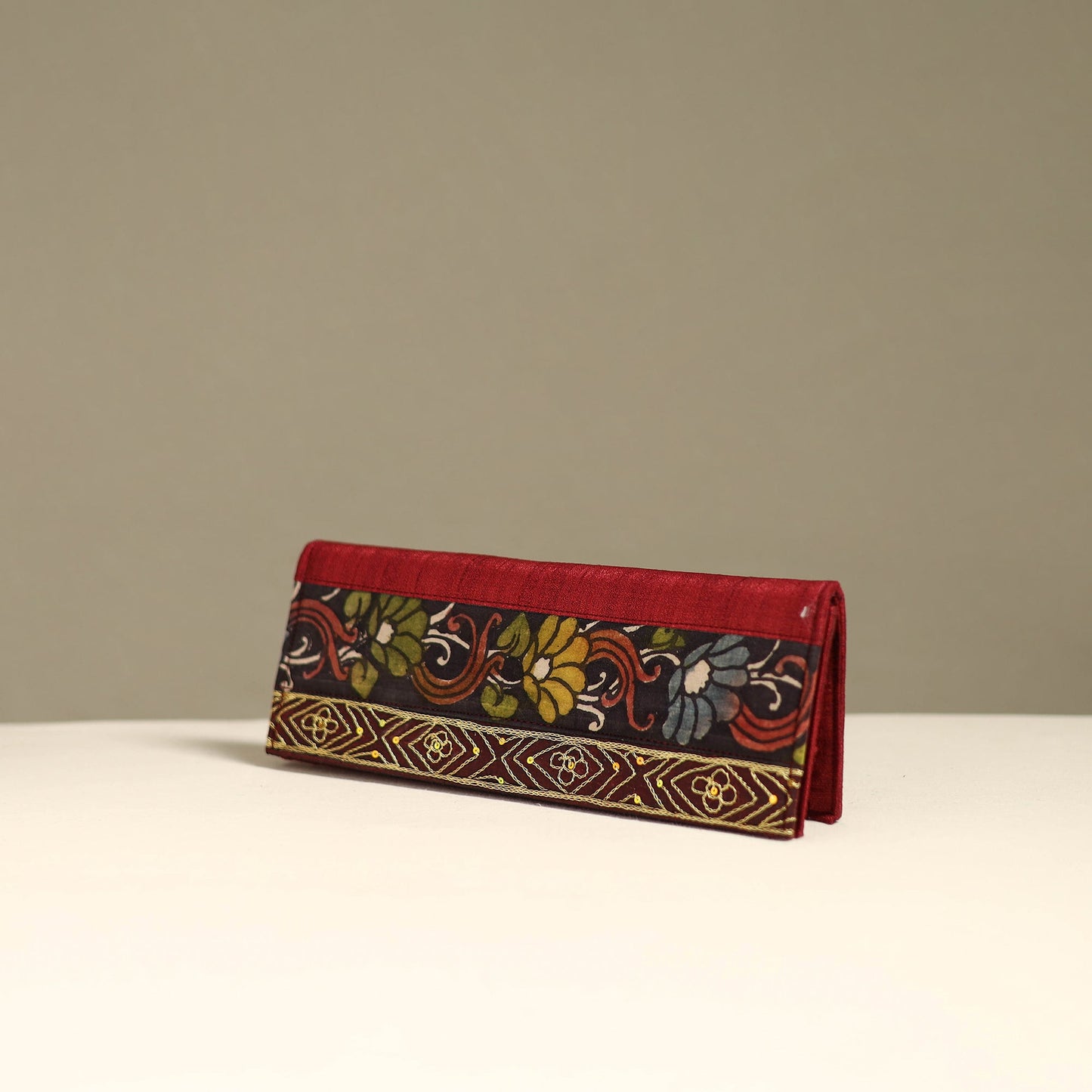 Handpainted kalamkari natural dyed ghicha silk clutch
