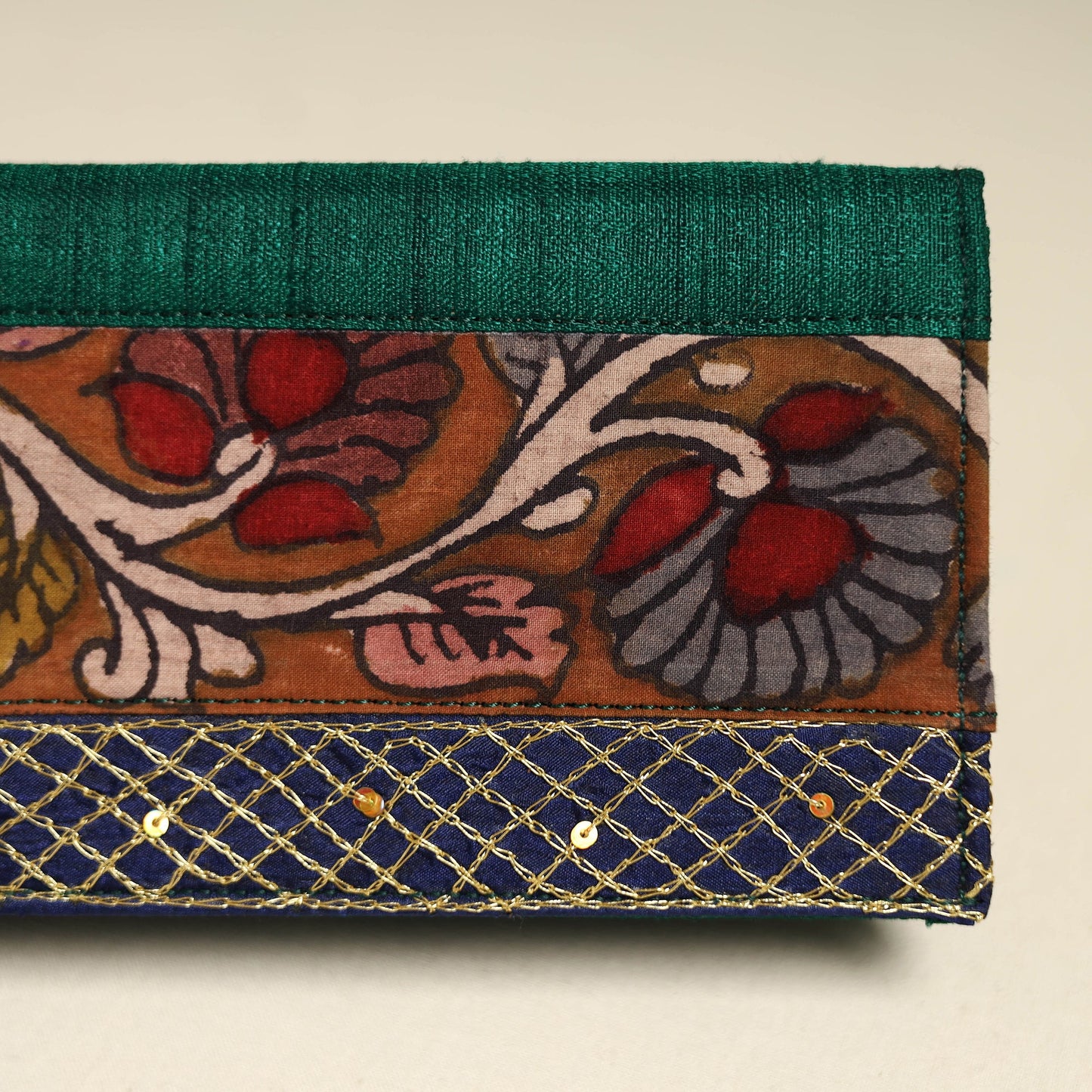 Handpainted kalamkari natural dyed ghicha silk clutch