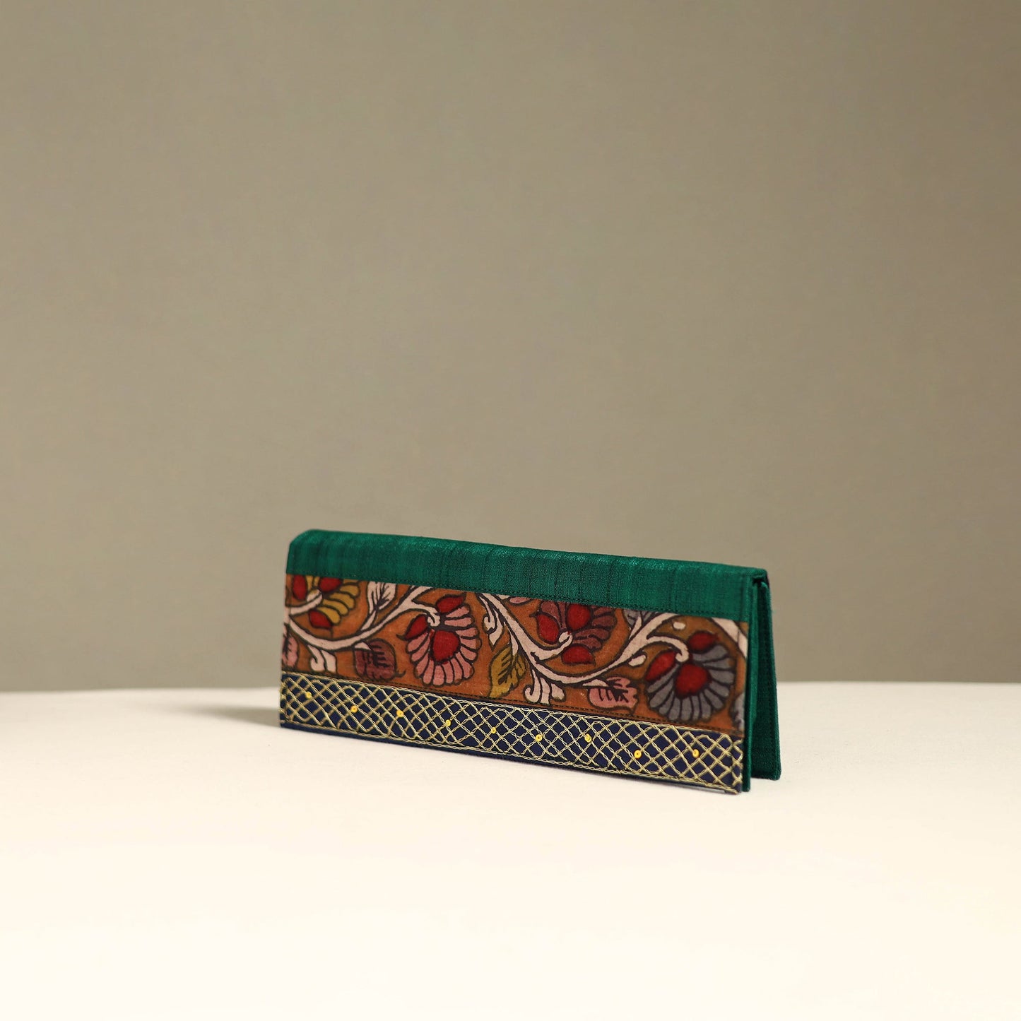 Handpainted kalamkari natural dyed ghicha silk clutch
