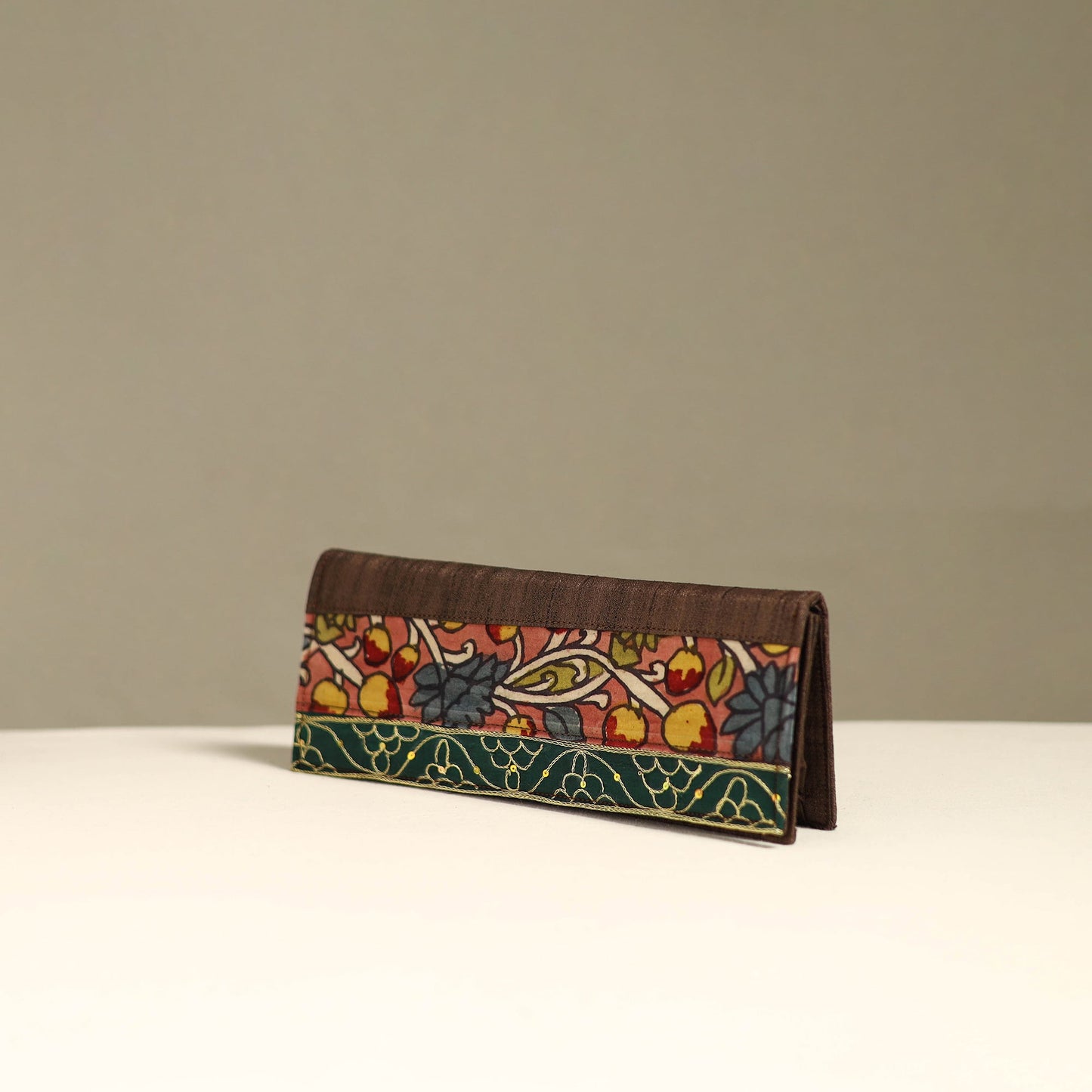 Handpainted kalamkari natural dyed ghicha silk clutch