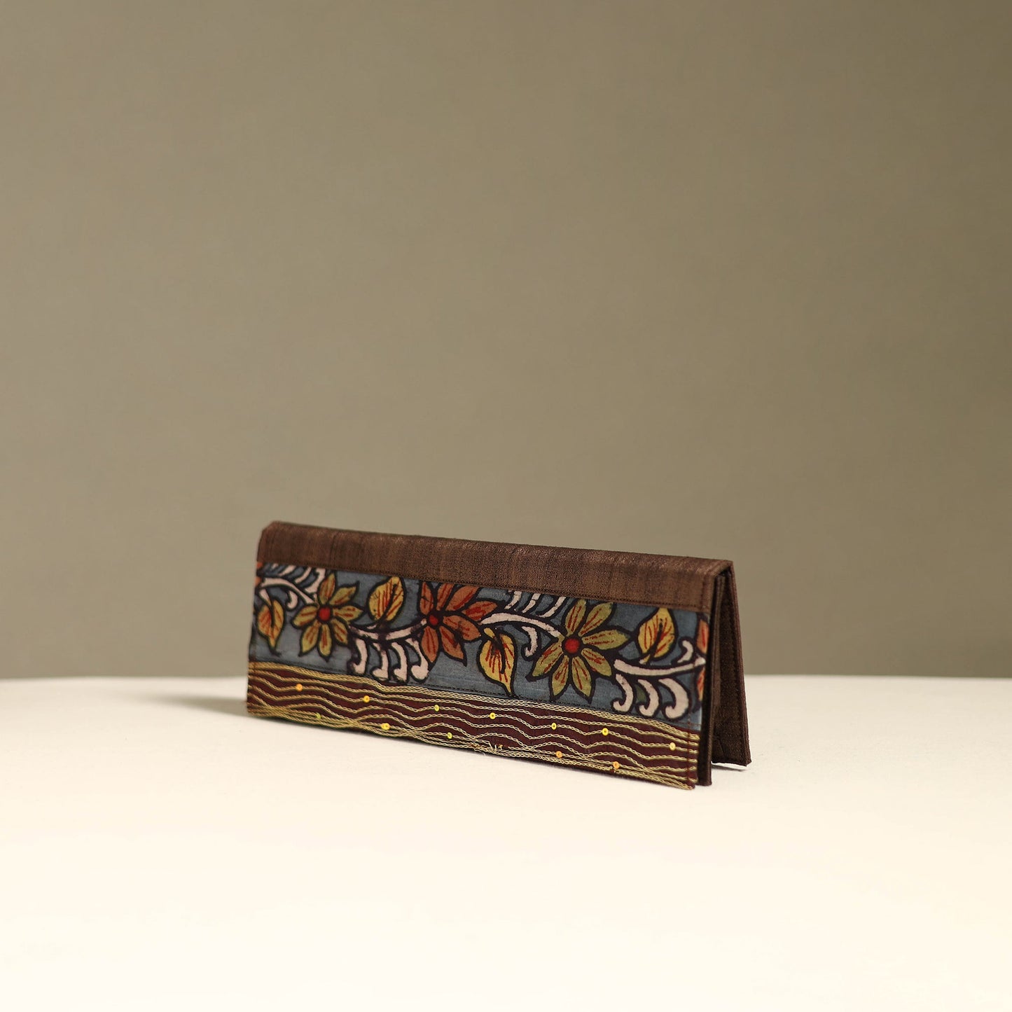Handpainted kalamkari natural dyed ghicha silk clutch