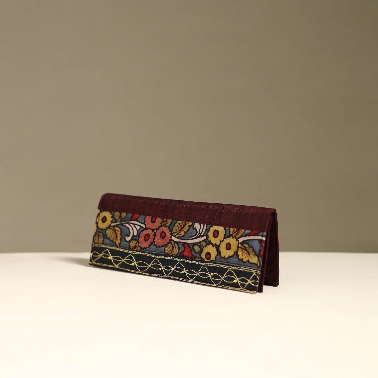 Handpainted kalamkari natural dyed ghicha silk clutch