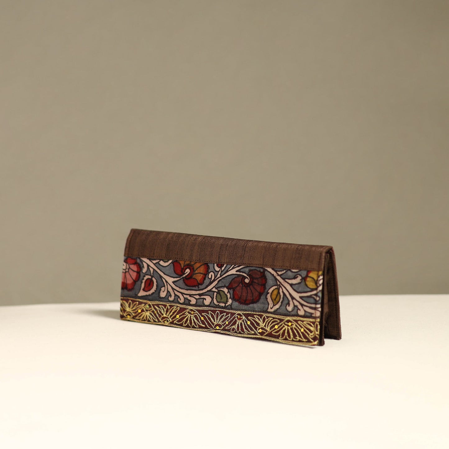 Handpainted kalamkari natural dyed ghicha silk clutch