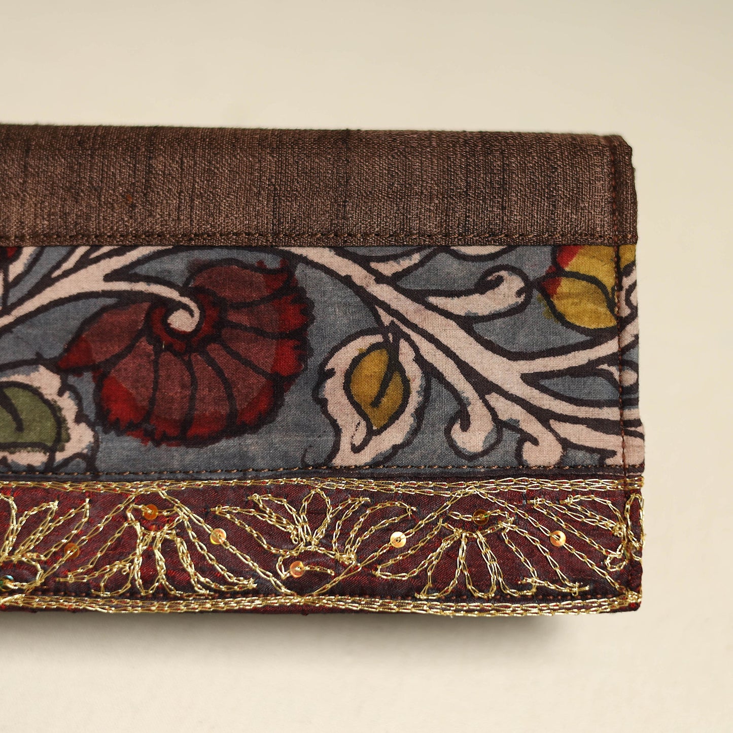 Handpainted kalamkari natural dyed ghicha silk clutch