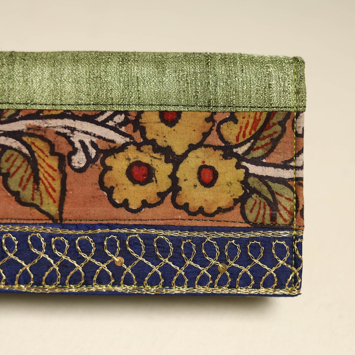 Handpainted kalamkari natural dyed ghicha silk clutch