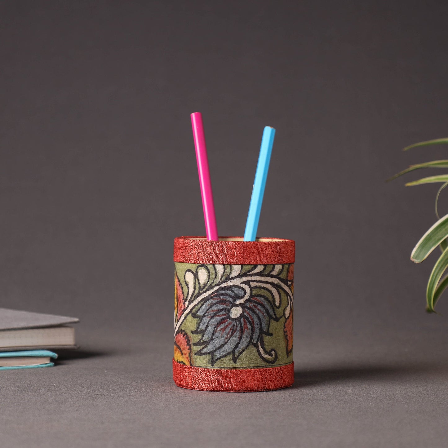  Handpainted Kalamkari Natural Dyed Ghicha Silk Pen Stand 