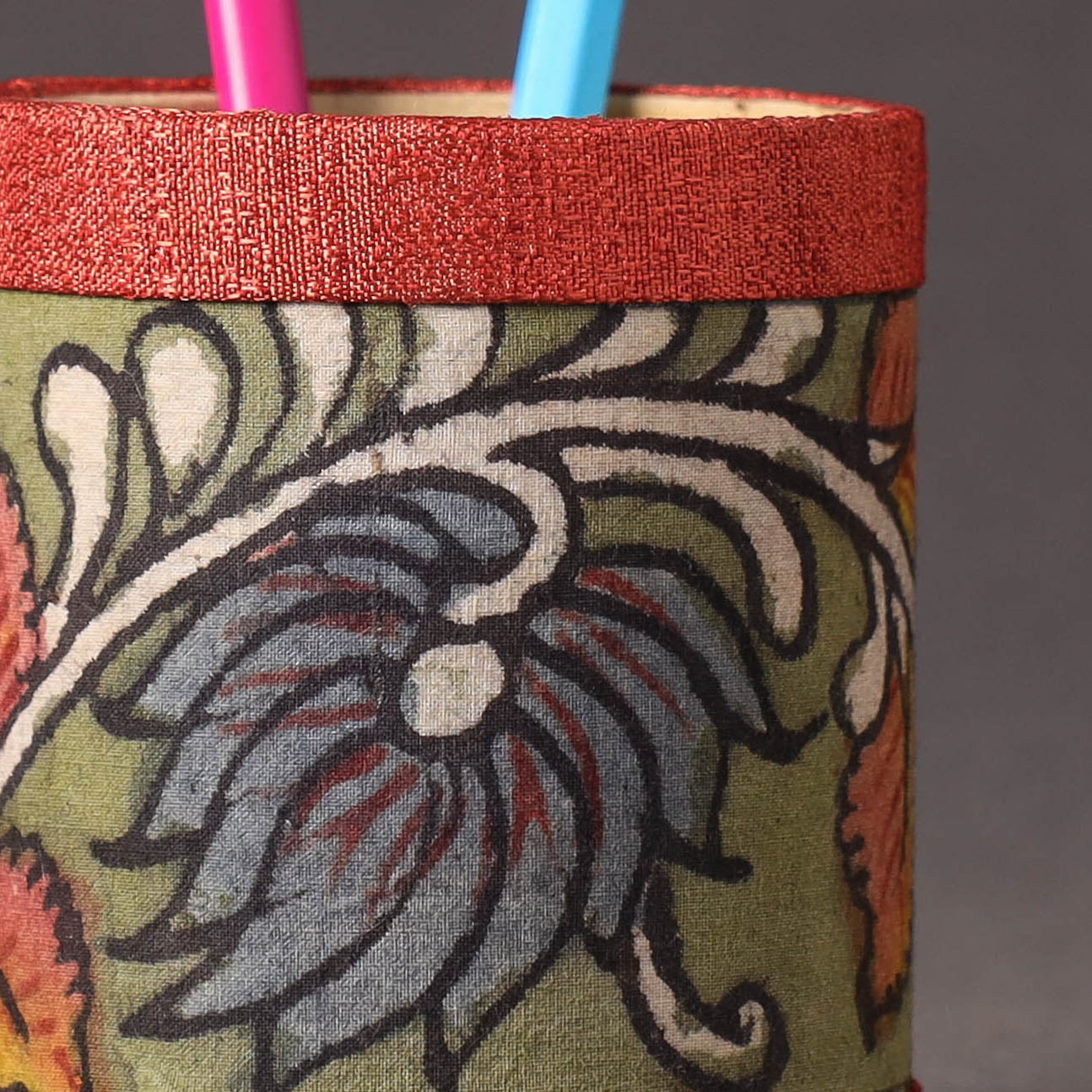  Handpainted Kalamkari Natural Dyed Ghicha Silk Pen Stand 