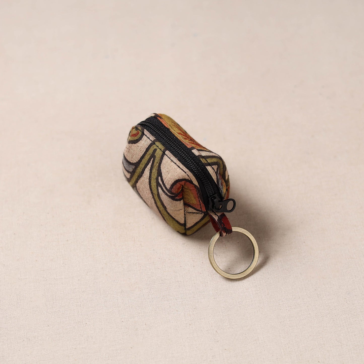 Handpainted kalamkari natural dyed keychain pouch 02
