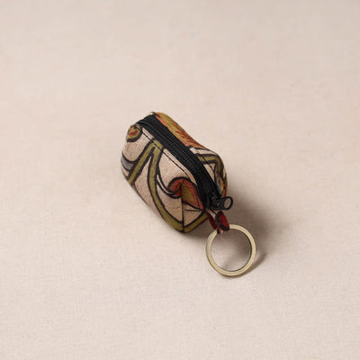 Handpainted kalamkari natural dyed keychain pouch 02