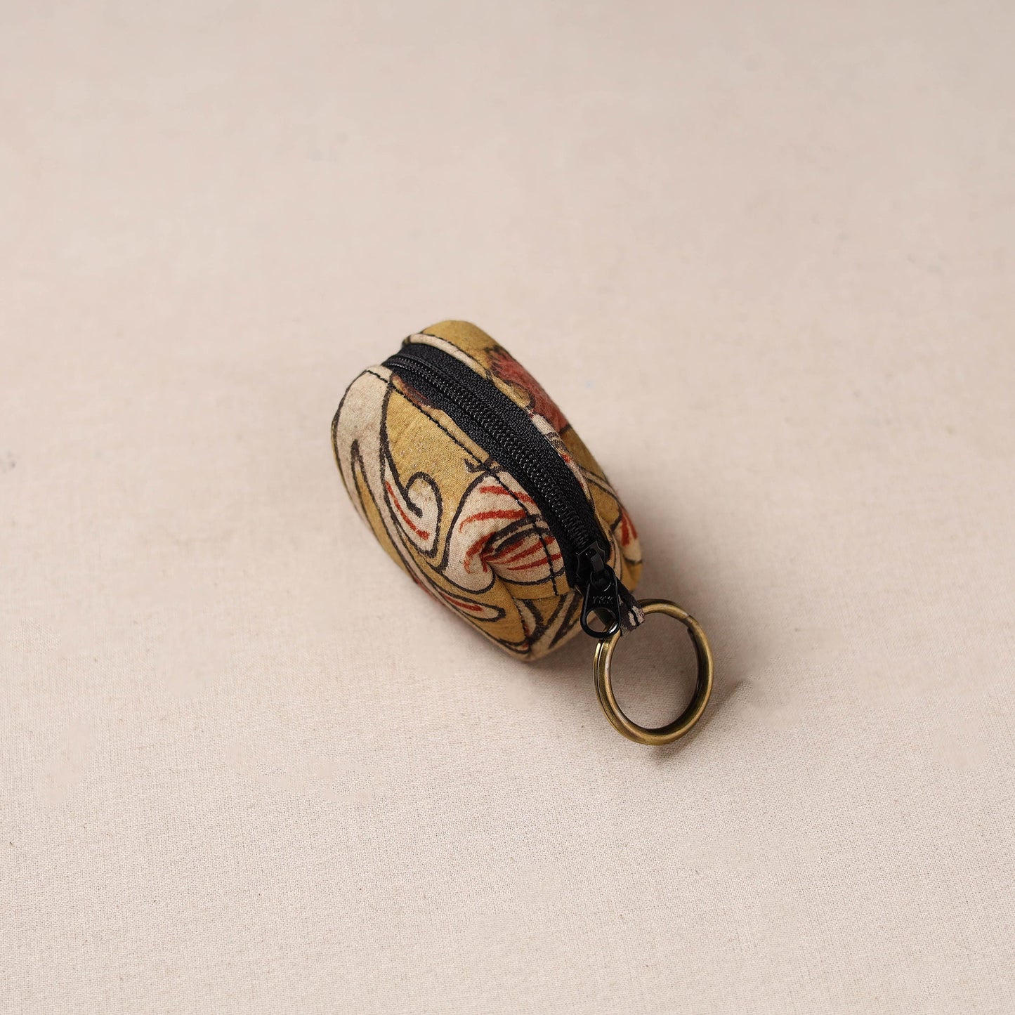 Handpainted kalamkari natural dyed keychain pouch 04