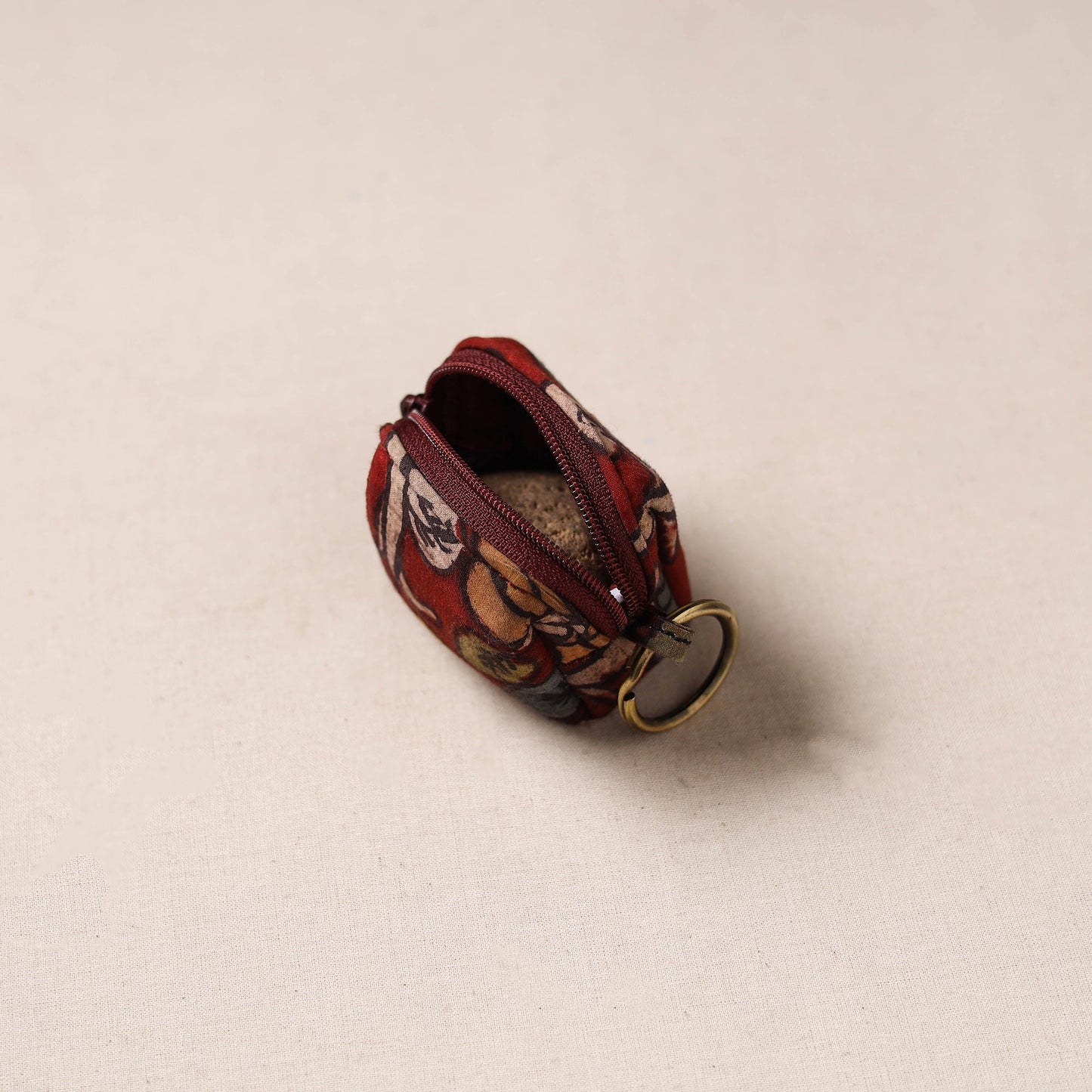 Handpainted kalamkari natural dyed keychain pouch 05