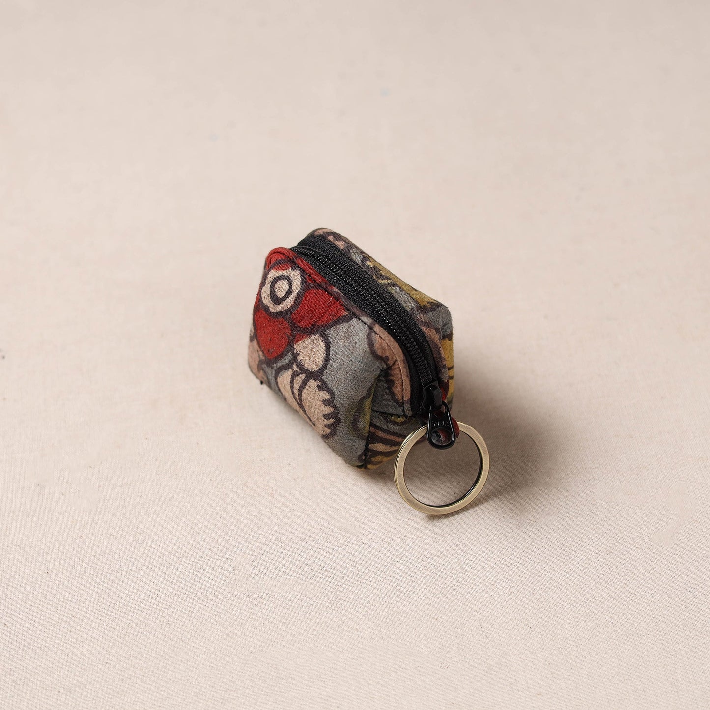 Handpainted kalamkari natural dyed keychain pouch 06
