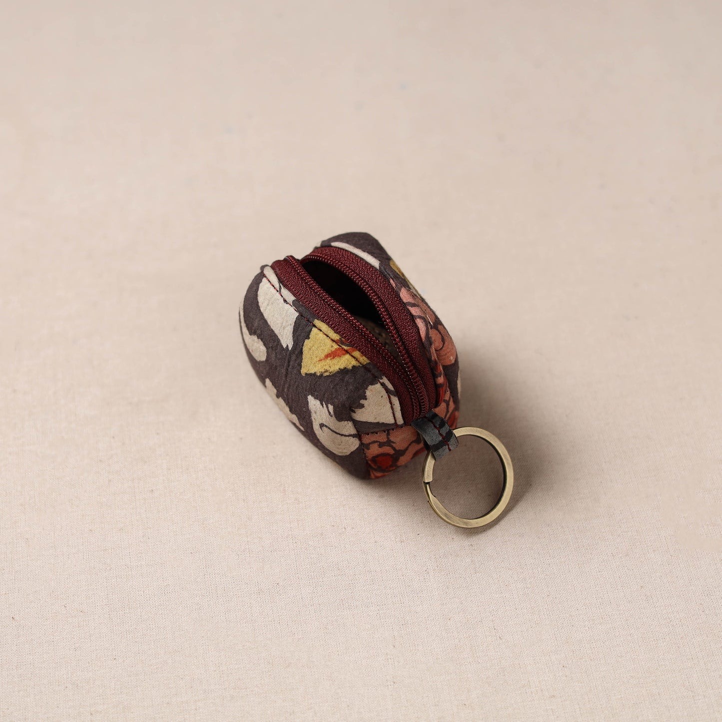 Handpainted kalamkari natural dyed keychain pouch 07