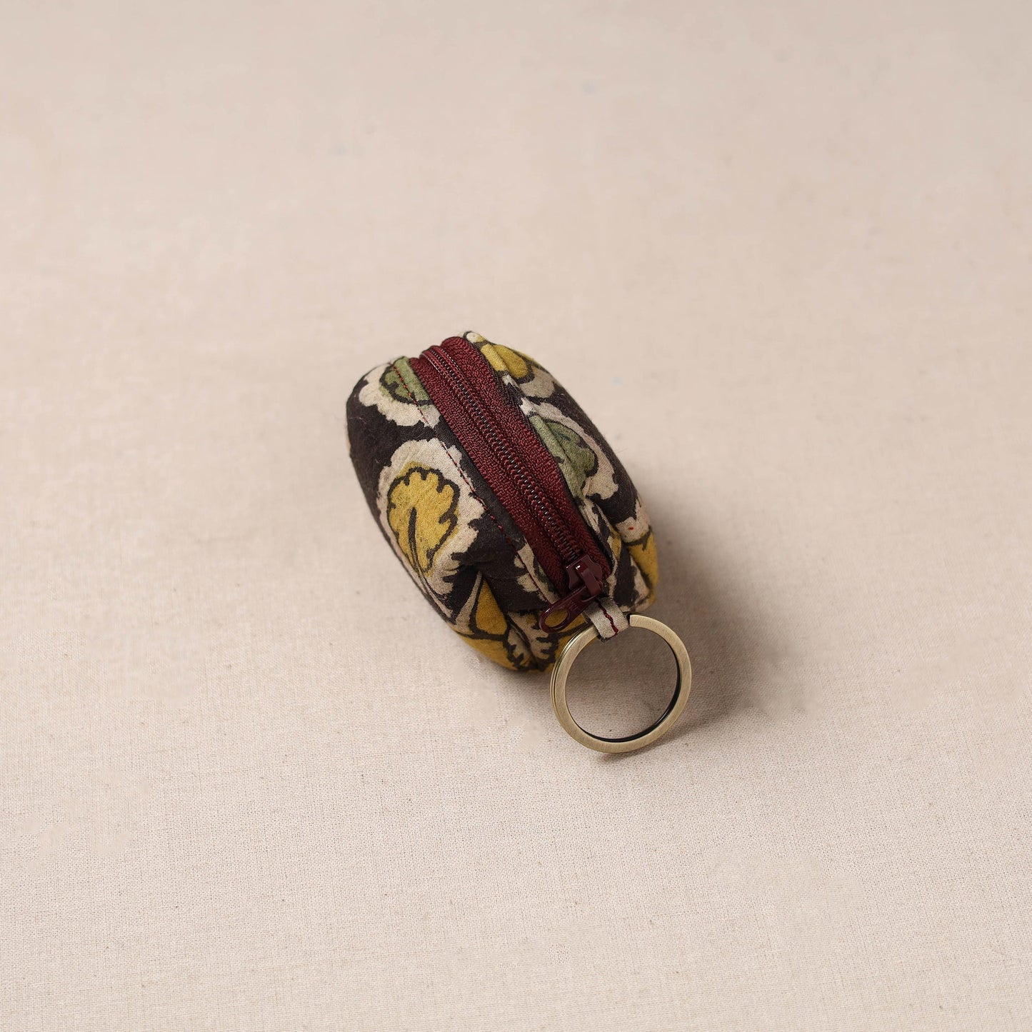 Handpainted kalamkari natural dyed keychain pouch 08