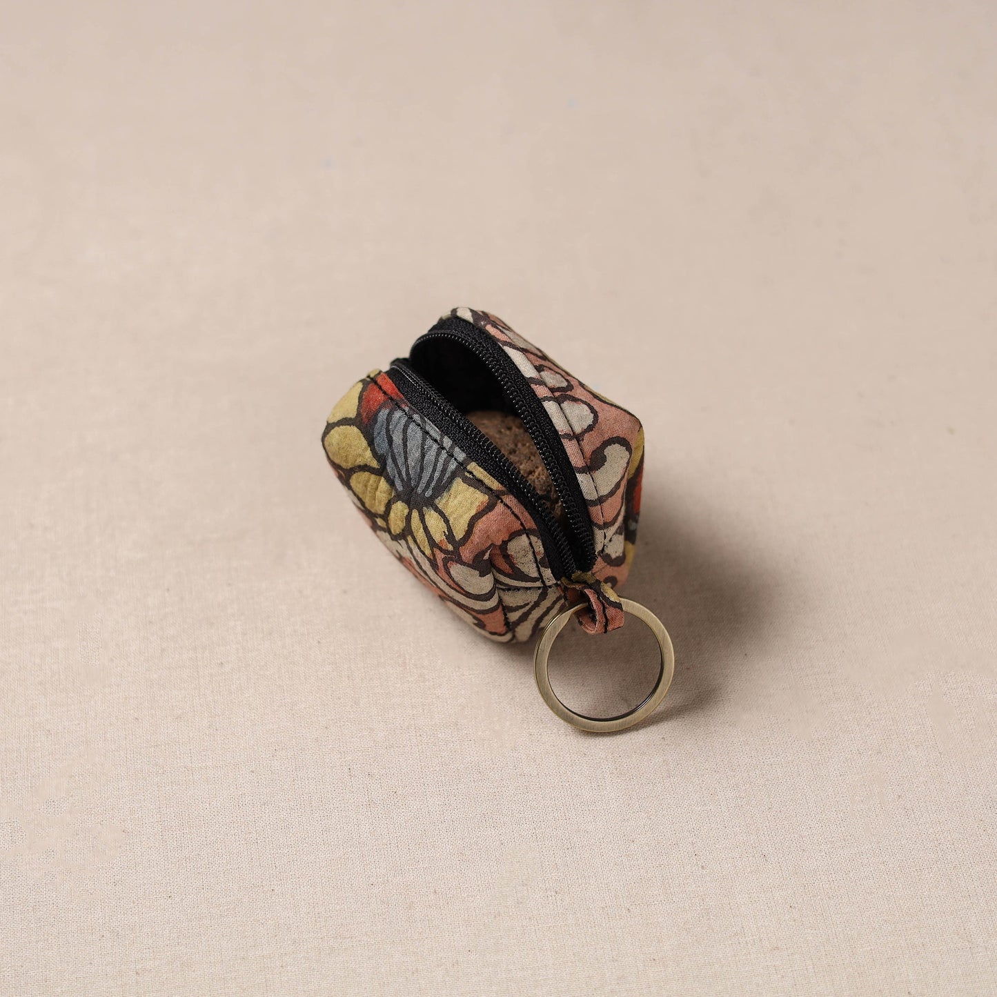 Handpainted kalamkari natural dyed keychain pouch 10