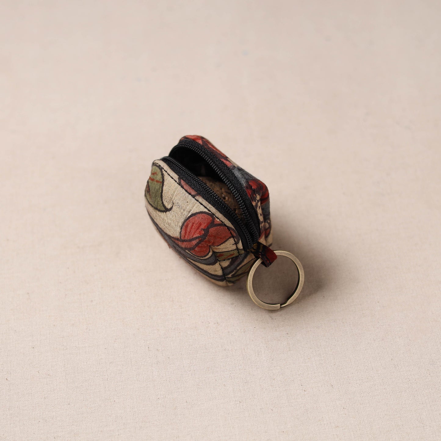 Handpainted kalamkari natural dyed keychain pouch 11